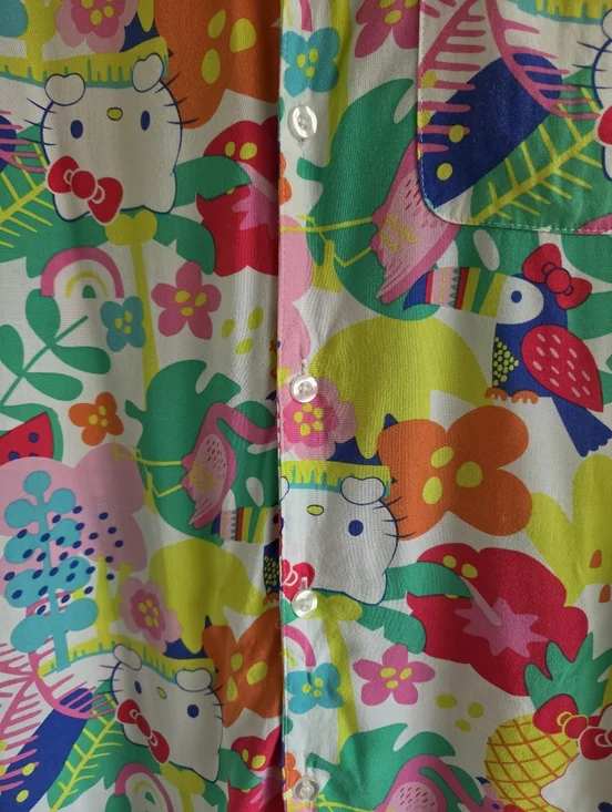Sanrio Hello Kitty Unisex Hawaiian Button Up Tropical Floral Hybrid Print S - Picture 5 of 6